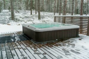 backyard winter hot tub